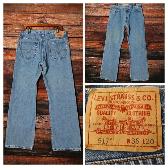 Levis 517 Jeans Mens 36X30 Boot Cut 100% Cotton Blue Denim - Picture 1 of 10